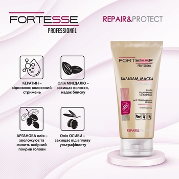 Відновлююча бальзам-маска Fortesse Professional Repair & Protect для сухого та пошкодженого волосся, що потребує живлення, 200 мл - Pampik - 3