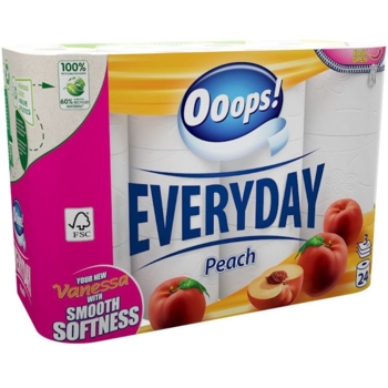 Туалетний папір Ooops! EveryDay Peach, тришаровий, 24 рулони - Pampik