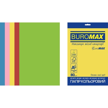 Набір кольорового паперу Buromax Euromax Intensiv А4 50 аркушів 5 кольорів (BM.2721350E-99) - Pampik