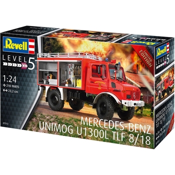 Сборная модель Revell Пожарная машина Mercedes-Benz Unimog U1300L TLF 8/18 уровень 5, масштаб 1:24, 210 деталей (RVL-07512) - Pampik