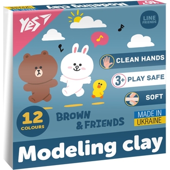 Пластилін Yes Line Friends 12 кольорів, 240 г (540670) - Pampik