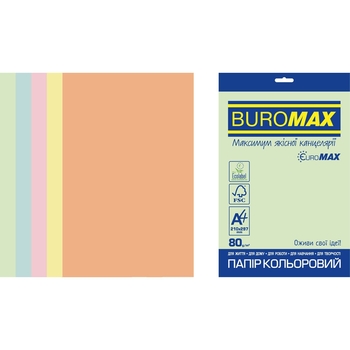 Папір кольоровий Buromax Euromax Pastel 250 аркушів 5 кольорів (BM.27212250E-99) - Pampik