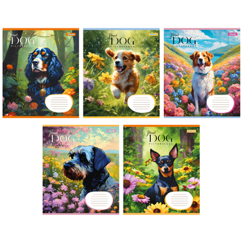 Набор тетрадей 1 Вересня Floral dog А5 в клетку 24 листа 20 шт. (67002) - Pampik