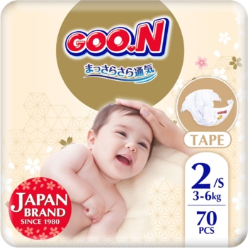 Підгузки на липучках Goo.N Premium Soft 2/S (3-6 кг), 70 шт. - Pampik