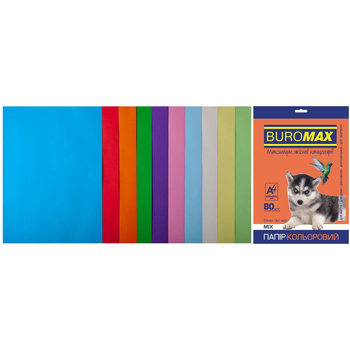 Набір кольорового паперу Buromax Pastel + Intensiv А4, 50 аркушів, 10 кольорів (BM.2721650-99) - Pampik
