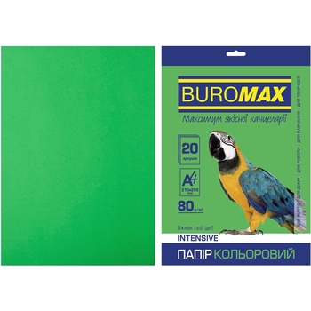 Папір кольоровий Buromax Intensiv А4 20 аркушів зелений (BM.2721320-04) - Pampik
