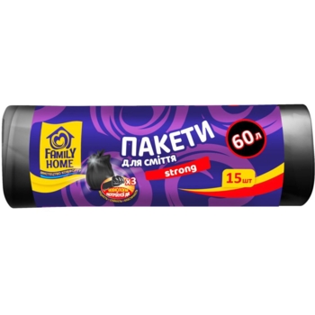 Пакети для сміття Family Home Big & Strong 60 л 15 шт. - Pampik