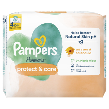 Дитячі вологі серветки Pampers Harmonie Calendula, 176 шт. (4 уп. по 44 шт.) - Pampik - 2