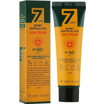 Солнцезащитный крем для лица с центелой May Island 7 Days Secret Centella Cica Sun Cream SPF 50 30 мл - Pampik