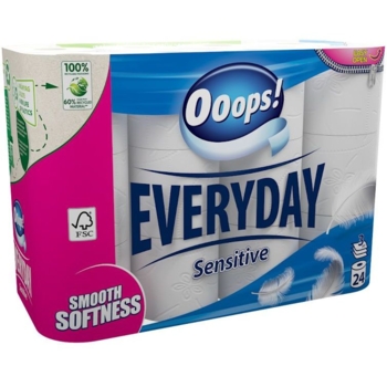 Туалетная бумага Ooops! EveryDay Sensetive, трехслойная, 24 рулона - Pampik