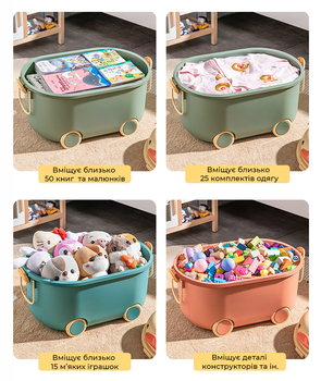 Многофункциональный ящик для хранения игрушек Poppet Утенок Грин на колесах средний (PP-001G-M) - Pampik - 3