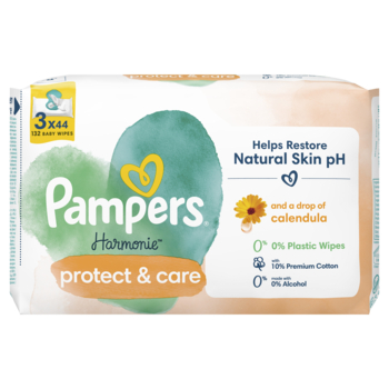Дитячі вологі серветки Pampers Harmonie Calendula, 132 шт. (3 уп. по 44 шт.) - Pampik - 2