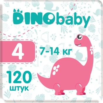 Набір підгузків на липучках Dino Baby 4 (7-14 кг), 120 шт. (3 уп. по 40 шт.) - Pampik