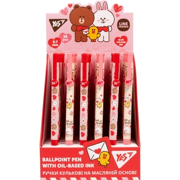Ручка кулькова Yes Line Friends Love Letter автоматична сині чорнила упаковка 36 шт. (412119) - Pampik