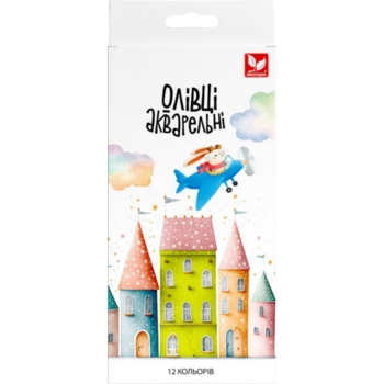 Олівці акварельні Школярик, шестигранні з пензликом, 12 шт. (137SH-12) - Pampik