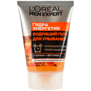 Гель для вмивання очищуючий пробуджуючий L'Oreal Paris Гідра енергетик Men Expert 100 мл - Pampik