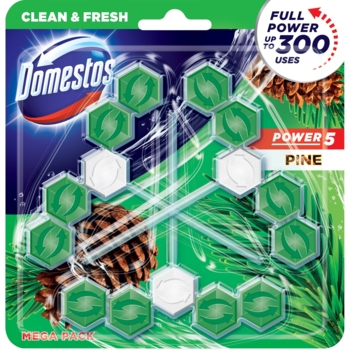 Блок для очищения унитаза Domestos Power 5 Свежесть хвои, 165 г (3 шт. х 55 г) - Pampik