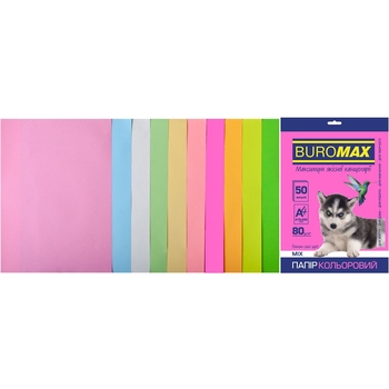 Набор цветной бумаги Buromax Pastel + Neon А4 50 листов 10 цветов (BM.2721750-99) - Pampik