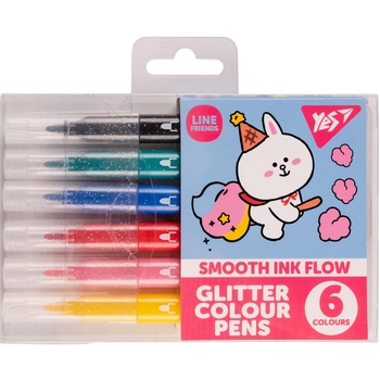 Фломастеры Yes Line Friends, с глиттером, 6 шт. (650560) - Pampik