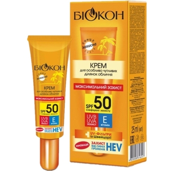 Крем для особливо чутливих ділянок обличчя Біокон Максимальний захист SPF-50 25 мл - Pampik
