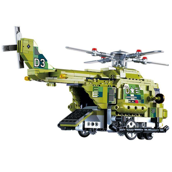 Машинка-конструктор делюкс на дистанційному керуванні Wise Block Військовий гелікоптер 676 деталей (EU389802) - Pampik - 3