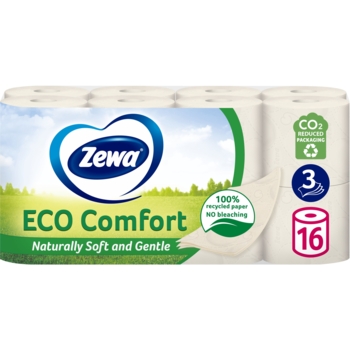 Туалетная бумага Zewa Eco Comfort, трехслойная, 16 рулонов - Pampik