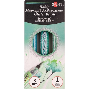 Набор акварельных маркеров Santi Glitter Brush Оттенки зеленого 3 шт. (390771) - Pampik