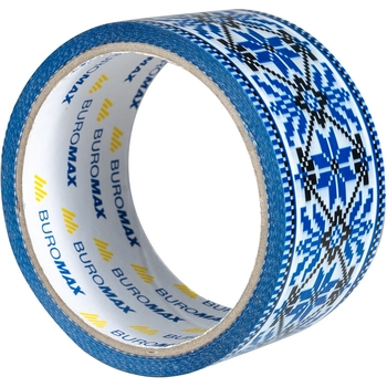 Клейкая лента упаковочная Buromax Вышиванка 48 мм x 35 м синяя (BM.7007-68) - Pampik