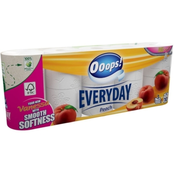 Туалетная бумага Ooops! EveryDay Peach, трехслойная, 10 рулонов - Pampik
