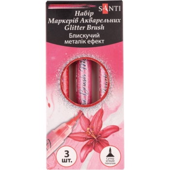 Набор акварельных маркеров Santi Glitter Brush Оттенки красного 3 шт. (390768) - Pampik