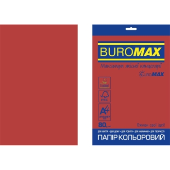Папір кольоровий Buromax Euromax Intensiv А4 20 аркушів червоний (BM.2721320E-05) - Pampik