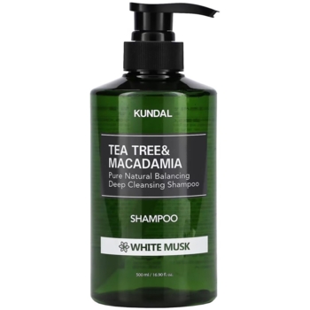 Шампунь для волос Kundal Tea Tree & Macadamia Deep Cleansing Shampoo White Musk против перхоти с ароматом белого мускуса натуральный, 500 мл - Pampik