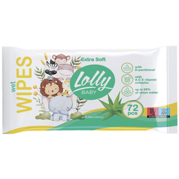 Вологі серветки Lolly Extra Soft, 72 шт. - Pampik