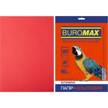 Папір кольоровий Buromax Intensiv, А4, 20 аркушів, червоний (BM.2721320-05) - Pampik