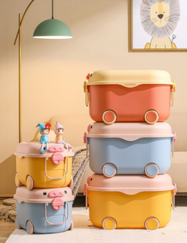 Многофункциональный ящик для хранения игрушек Poppet Свинка Блу на колесах, большой (PP-002B-L) - Pampik - 3