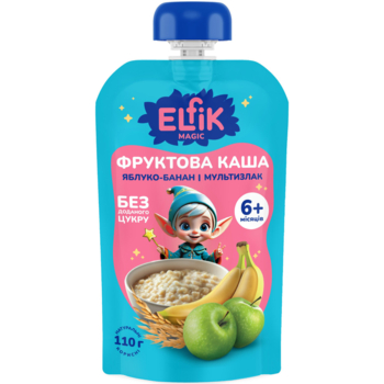 Фруктова каша Elfik Magic з яблук, мультизлакової каші та бананів, 110 г - Pampik