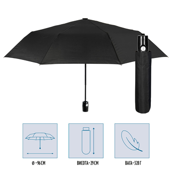 Парасолька Perletti Ombrelli складана автоматична чорна (96007-01) - Pampik - 3