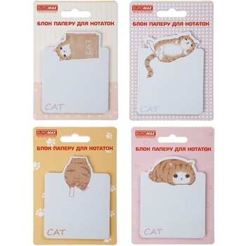 Блок бумаги для заметок Buromax Lazy Cat с клейким слоем 70х94 мм 30 листов в ассортименте (BM.2381-77) - Pampik