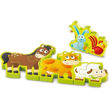 Деревянный пазл с цифрами Hape Зверята на ферме 10 элементов (E1628) - Pampik - 3