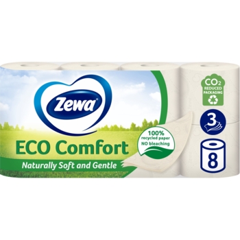 Туалетная бумага Zewa Eco Comfort трехслойная, 8 рулонов - Pampik