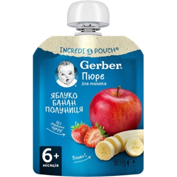 Фруктовое пюре Gerber Pouch Яблоко, банан и клубника 90 г - Pampik