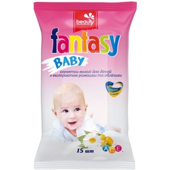 Салфетки влажные Fantasy Baby с экстрактом ромашки и облепихи,15 шт. - Pampik