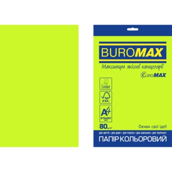 Папір кольоровий Buromax Euromax Neon А4, 20 аркушів, зелений (BM.2721520E-04) - Pampik
