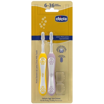Зубная щетка Chicco для первых зубов, 2 шт. , желтая с сиреневым - Pampik
