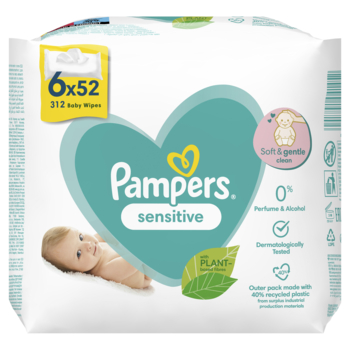 Дитячі вологі серветки Pampers Sensitive, 312 шт. (6 уп. по 52 шт.) - Pampik - 2