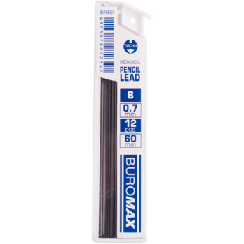 Стрижні для механічних олівців Buromax В 0.7 мм 12 шт. (BM.8664) - Pampik