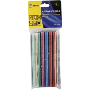 Клейові стрижні Сталь 7.2х100 мм 12 шт. кольорові блискучі (118069) - Pampik