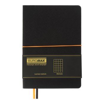 Блокнот деловой Buromax Unique А5,96 л. в клеточку, обложка искусственная кожа, черный с оранжевым (BM.295107-01) - Pampik - 2