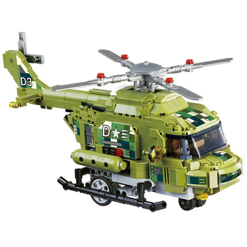 Машинка-конструктор делюкс на дистанційному керуванні Wise Block Військовий гелікоптер 676 деталей (EU389802) - Pampik - 2