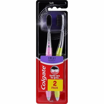 Зубна щітка Colgate High Dens Charcoal 2 шт. рожево-жовта - Pampik
